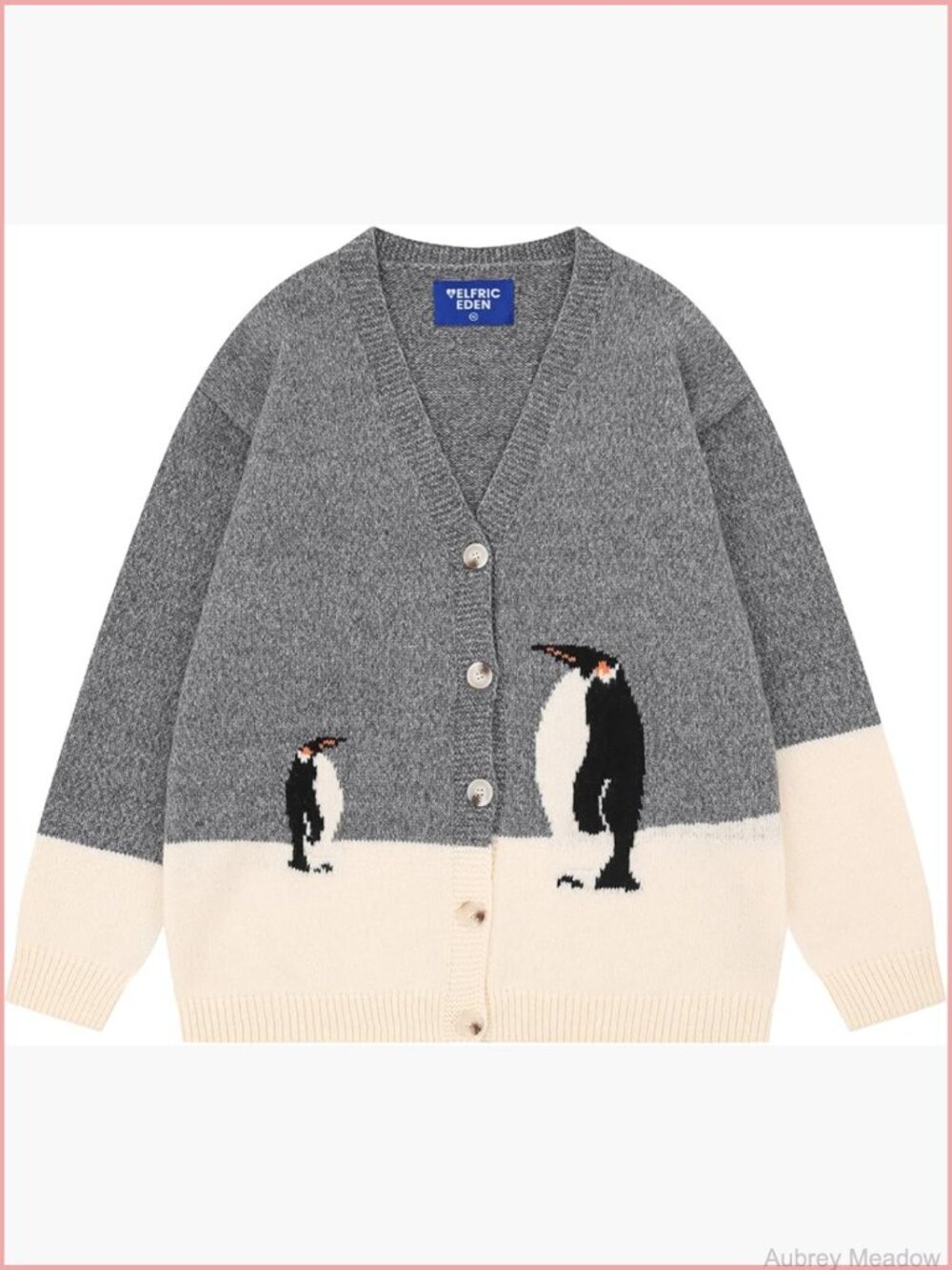 Open Front Knit Cardigan Sweater Penguin Graphic Color Block Y2k Streetwear